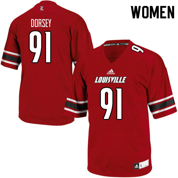 Women #91 Derek Dorsey Louisville Cardinals College Football Jerseys Sale-Red - Click Image to Close